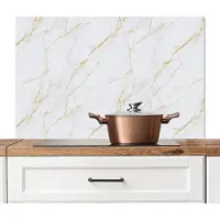 KitchenYeah Spatscherm keuken 100x65 cm - Kookplaat achterwand Wit - Marmer print - Goud - Luxueus - Muurbeschermer - Spatwand fornuis - Hoogwaardig aluminium