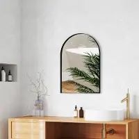 MODFU - Badkamerspiegel - Gebogen Vorm - Wandmontage - Aluminium Frame - Glas - Zwart - 50 x 70 cm