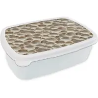 MuchoWow Broodtrommel Wit - Lunchbox Schelpen - Waaiervorm - Wit - Brooddoos 18x12x6 cm - Brood lunch box - Broodtrommels voor kinderen en volwassenen