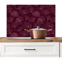 KitchenYeah Spatscherm keuken 90x60 cm - Kookplaat achterwand Bloemen - Patroon - Bordeauxrood - Muurbeschermer - Spatwand fornuis - Hoogwaardig aluminium