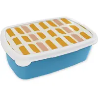 MuchoWow Broodtrommel Blauw - Lunchbox Geometrisch - Patroon - Geel - Roze - Brooddoos 18x12x6 cm - Brood lunch box - Broodtrommels voor kinderen en volwassenen
