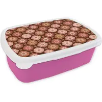 MuchoWow Broodtrommel Roze - Lunchbox Geometrisch - Bloemen - Kleurrijk - Brooddoos 18x12x6 cm - Brood lunch box - Broodtrommels voor kinderen en volwassenen