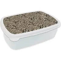 MuchoWow Broodtrommel Wit - Lunchbox Giraf - Zebra - Motief - Bruin - Brooddoos 18x12x6 cm - Brood lunch box - Broodtrommels voor kinderen en volwassenen