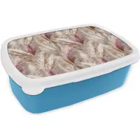 MuchoWow Broodtrommel Blauw - Lunchbox Pampasgras - Pluizig - Kleurrijk - Brooddoos 18x12x6 cm - Brood lunch box - Broodtrommels voor kinderen en volwassenen