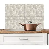 KitchenYeah Spatscherm keuken 90x60 cm - Kookplaat achterwand Tegels - Natuurlijk - Grijs - Muurbeschermer - Spatwand fornuis - Hoogwaardig aluminium