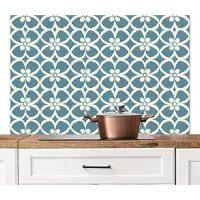 KitchenYeah Spatscherm keuken 120x80 cm - Kookplaat achterwand Patroon - Symmetrisch - Blauw - Muurbeschermer - Spatwand fornuis - Hoogwaardig aluminium