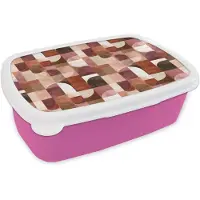 MuchoWow Broodtrommel Roze - Lunchbox Geometrie - Modern - Retro - Brooddoos 18x12x6 cm - Brood lunch box - Broodtrommels voor kinderen en volwassenen