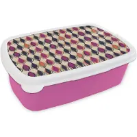 MuchoWow Broodtrommel Roze - Lunchbox Vintage - Retro - Kleurrijk - Brooddoos 18x12x6 cm - Brood lunch box - Broodtrommels voor kinderen en volwassenen