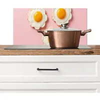 KitchenYeah Spatscherm keuken 60x30 cm - Kookplaat achterwand Eieren - Bloem - Roze - Muurbeschermer - Spatwand fornuis - Hoogwaardig aluminium