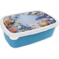 MuchoWow Broodtrommel Blauw - Lunchbox Bloemen - Pastelkleuren - Eieren - Blauw - Brooddoos 18x12x6 cm - Brood lunch box - Broodtrommels voor kinderen en volwassenen