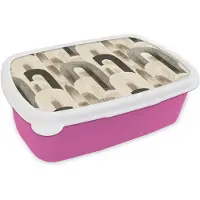 MuchoWow Broodtrommel Roze - Lunchbox Abstract - Patroon - Bogen - Brooddoos 18x12x6 cm - Brood lunch box - Broodtrommels voor kinderen en volwassenen