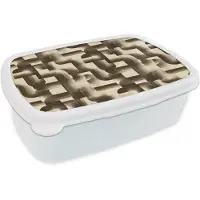 MuchoWow Broodtrommel Wit - Lunchbox Abstract - Retro - Zwart - Brooddoos 18x12x6 cm - Brood lunch box - Broodtrommels voor kinderen en volwassenen