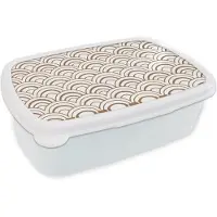 MuchoWow Broodtrommel Wit - Lunchbox Klassiek - Motief - Terracotta - Brooddoos 18x12x6 cm - Brood lunch box - Broodtrommels voor kinderen en volwassenen