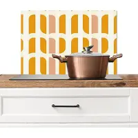 KitchenYeah Spatscherm keuken 60x40 cm - Kookplaat achterwand Geometrisch - Patroon - Geel - Roze - Muurbeschermer - Spatwand fornuis - Hoogwaardig aluminium