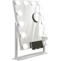 MODFU - Make-Upspiegel - Met Verlichting En 360° Draaibaar - Met USB-Laadaansluiting - Glas - Wit - 36,5 X 45,5 Cm