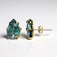 Cavill - 6,5ct Silica Druzy Oorbellen - 925 Sterling Zilver Verguld - Peervormig - Blauw Sprankelend - Elegant Indonesisch Stijl