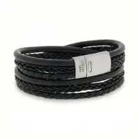Steel & Barnett - Leren Armband Heren - Bonacci - Zwart - Maat S