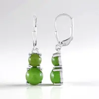 Cavill - 925 Sterling Zilver Geplatineerd - Oorbellen met 5 911 ct Canadese Jade - Ronde Groene Cabochon - Elegante Dames Sieraden 30 mm