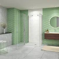 AICA 76x80x80cm Douchecabine 195cm hoog,pendeldeuren met Twee Zijwanden,Aluminium muurprofiel Helder Glas 6mm.