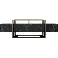 Vente-unique Tv-meubel met 2 nissen - Zwart marmereffect en goudkleurig - COMEBI II