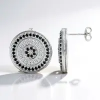 Cavill - Zilveren Oorbellen - 925 Sterling Zilver - Zwarte Spinel 1,29 ct & Zirkon Pavé 2,08 ct - Elegant Rond Briljant Design