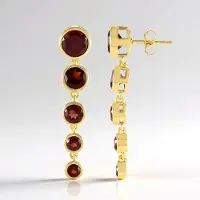 Cavill - Elegante Zilveren Oorbellen - 925 Sterling Zilver Verguld - 6,3 Ct Mozambique Granaat Rond Geslepen - 40 mm Hangers