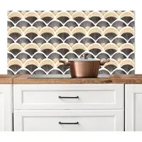 KitchenYeah Spatscherm keuken 120x60 cm - Kookplaat achterwand Waaier - Patroon - Zwart - Beige - Muurbeschermer - Spatwand fornuis - Hoogwaardig aluminium
