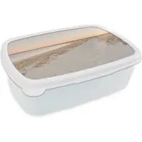 MuchoWow Broodtrommel Wit - Lunchbox Kustlijn - Horizon - Hek - Brooddoos 18x12x6 cm - Brood lunch box - Broodtrommels voor kinderen en volwassenen