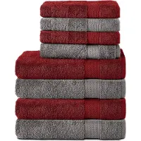 Komfortec Handdoekenset – Set van 8 - 4x Handdoek 50x100 cm en 4x Badhanddoek 70x140 cm - 100% Katoen - Antraciet&Rood
