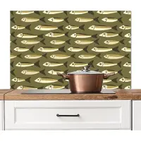 KitchenYeah Spatscherm keuken 100x65 cm - Kookplaat achterwand Vis - Patroon - Groen - Muurbeschermer - Spatwand fornuis - Hoogwaardig aluminium