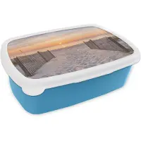 MuchoWow Broodtrommel Blauw - Lunchbox Zonsondergang - Strand - Zand - Brooddoos 18x12x6 cm - Brood lunch box - Broodtrommels voor kinderen en volwassenen