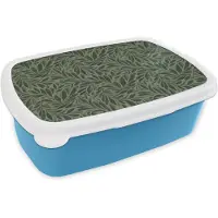 MuchoWow Broodtrommel Blauw - Lunchbox Bladeren - Organisch - Groen - Brooddoos 18x12x6 cm - Brood lunch box - Broodtrommels voor kinderen en volwassenen