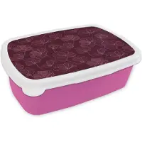 MuchoWow Broodtrommel Roze - Lunchbox Bloemen - Patroon - Bordeauxrood - Brooddoos 18x12x6 cm - Brood lunch box - Broodtrommels voor kinderen en volwassenen