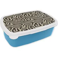MuchoWow Broodtrommel Blauw - Lunchbox Grafisch - Lijnen - Zwart - Brooddoos 18x12x6 cm - Brood lunch box - Broodtrommels voor kinderen en volwassenen