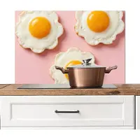 KitchenYeah Spatscherm keuken 80x55 cm - Kookplaat achterwand Eieren - Bloem - Roze - Muurbeschermer - Spatwand fornuis - Hoogwaardig aluminium