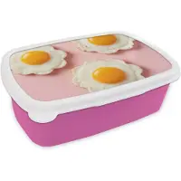 MuchoWow Broodtrommel Roze - Lunchbox Eieren - Bloem - Roze - Brooddoos 18x12x6 cm - Brood lunch box - Broodtrommels voor kinderen en volwassenen
