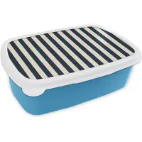 MuchoWow Broodtrommel Blauw - Lunchbox Verticale strepen - Blauw - Crème - Brooddoos 18x12x6 cm - Brood lunch box - Broodtrommels voor kinderen en volwassenen