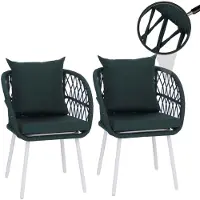 Mendler Set van 2 tuinstoelen -Q38, tuinstoel met armleuningen, aluminium vlechtwerk Rope ~ frame lichtgrijs, bekleding groen