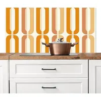 KitchenYeah Spatscherm keuken 120x60 cm - Kookplaat achterwand U-vorm - Retro - Oranje - Muurbeschermer - Spatwand fornuis - Hoogwaardig aluminium