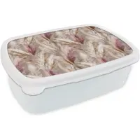 MuchoWow Broodtrommel Wit - Lunchbox Pampasgras - Pluizig - Kleurrijk - Brooddoos 18x12x6 cm - Brood lunch box - Broodtrommels voor kinderen en volwassenen