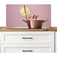 KitchenYeah Spatscherm keuken 80x40 cm - Kookplaat achterwand Bloemen - Anthuriums - Geel - Roze - Muurbeschermer - Spatwand fornuis - Hoogwaardig aluminium