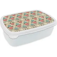 MuchoWow Broodtrommel Wit - Lunchbox Barok - Retro - Kleurrijk - Brooddoos 18x12x6 cm - Brood lunch box - Broodtrommels voor kinderen en volwassenen