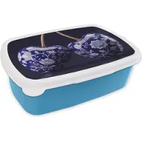 MuchoWow Broodtrommel Blauw - Lunchbox Porselein- Kersen - Delfts - Blauw - Brooddoos 18x12x6 cm - Brood lunch box - Broodtrommels voor kinderen en volwassenen