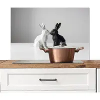 KitchenYeah Spatscherm keuken 90x60 cm - Kookplaat achterwand Konijnen - Minimalistisch - Zwart - Wit - Muurbeschermer - Spatwand fornuis - Hoogwaardig aluminium