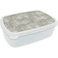 MuchoWow Broodtrommel Wit - Lunchbox Linnen - Patroon - Groen - Brooddoos 18x12x6 cm - Brood lunch box - Broodtrommels voor kinderen en volwassenen