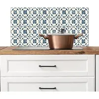 KitchenYeah Spatscherm keuken 80x40 cm - Kookplaat achterwand Grafisch - Tegel - Blauw - Muurbeschermer - Spatwand fornuis - Hoogwaardig aluminium