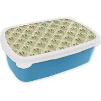 MuchoWow Broodtrommel Blauw - Lunchbox Klassiek - Waaier - Groen - Brooddoos 18x12x6 cm - Brood lunch box - Broodtrommels voor kinderen en volwassenen
