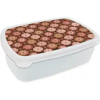 MuchoWow Broodtrommel Wit - Lunchbox Geometrisch - Bloemen - Kleurrijk - Brooddoos 18x12x6 cm - Brood lunch box - Broodtrommels voor kinderen en volwassenen
