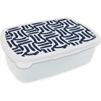 MuchoWow Broodtrommel Wit - Lunchbox Abstract - Modern - Blauw - Brooddoos 18x12x6 cm - Brood lunch box - Broodtrommels voor kinderen en volwassenen