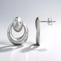 Cavill - Zilveren Oorbellen - 925 Sterling Zilver - 20 Witte Topaas (0,23 ct) - Halve Maan Design - Elegante Oorbellen Dames